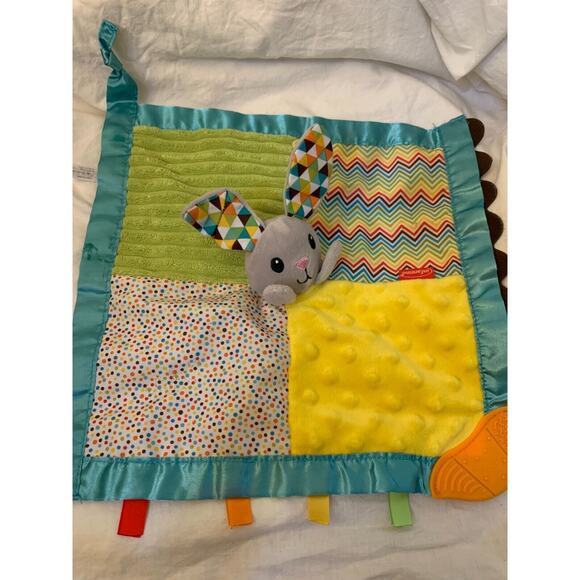 Infantino Patchwork Bunny Rabbit Crinkle Ears Security Teether Lovey Satin Back - Picture 5 of 8